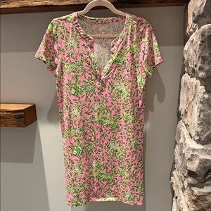 Lilly Pulitzer Pink & Green Floral Short Sleeve Dress